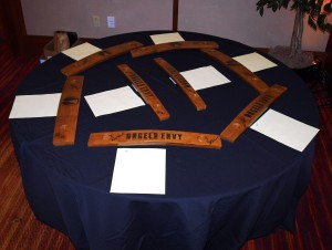 Barrel staves that were auctioned off for charity.